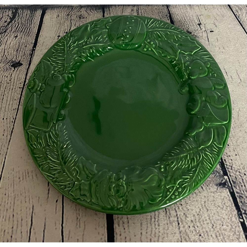 Vietri Majolica Green 8 1/2" Christmas Wreath Salad Plate Made‎ Italy Set Of 2 - Picture 2 of 6